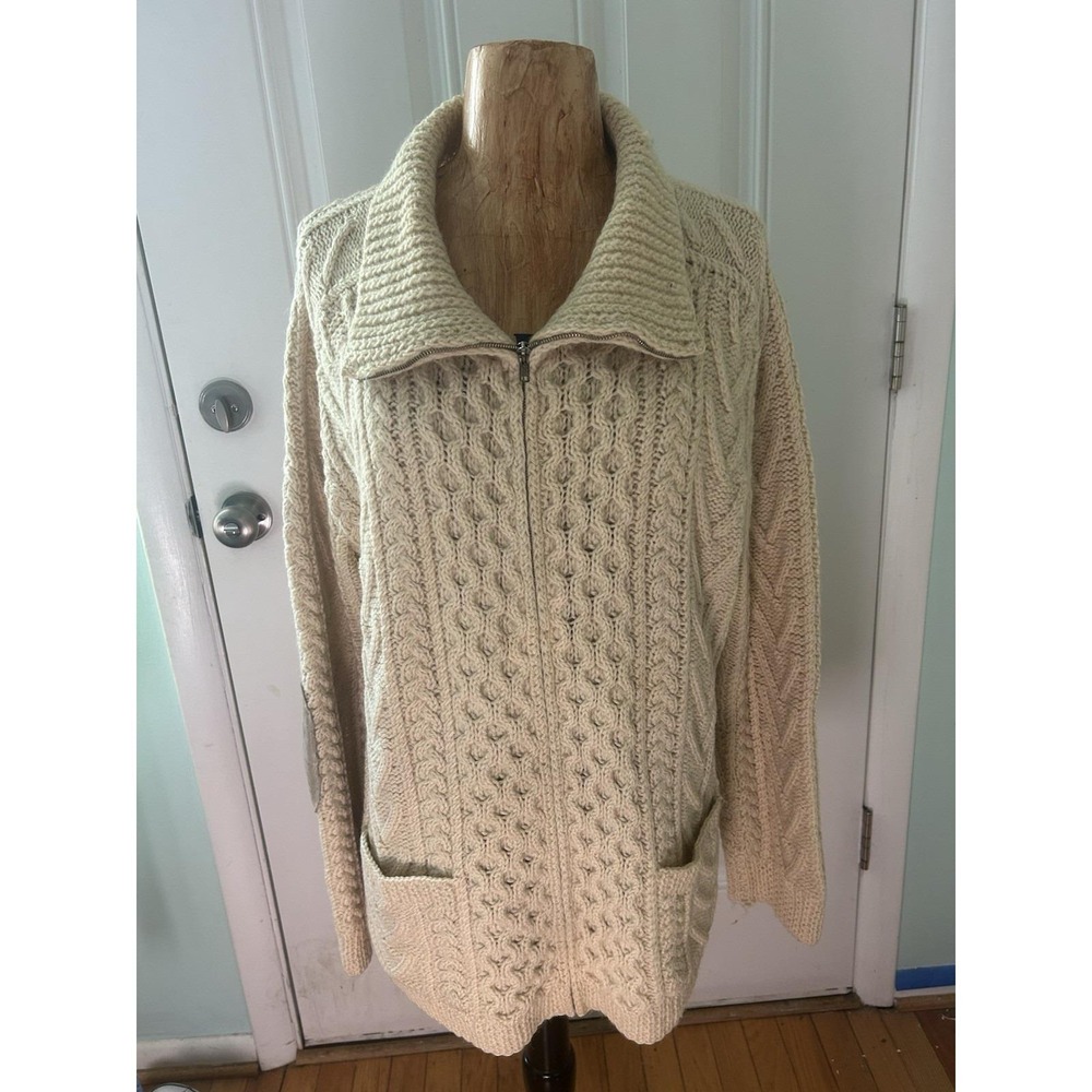 Vintage Irish New Wool Chunky Knit Beige Sweater Sz 40 Imperfect